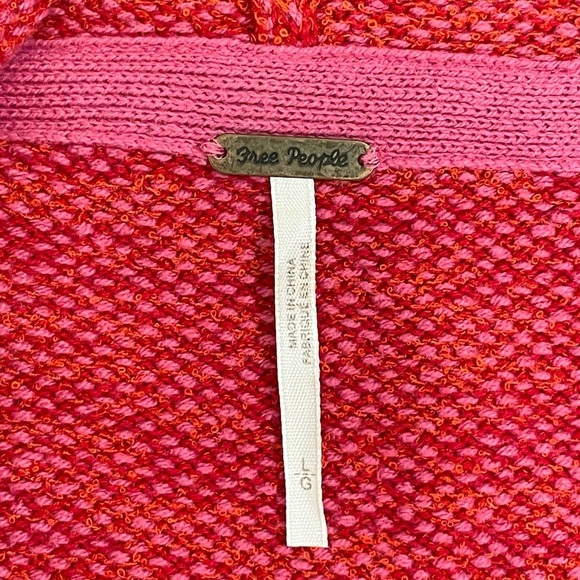 Free People In Bloom Oversized Textured Sweater Knit Zip Up Hoodie Red Hot Large - Picture 15 of 16